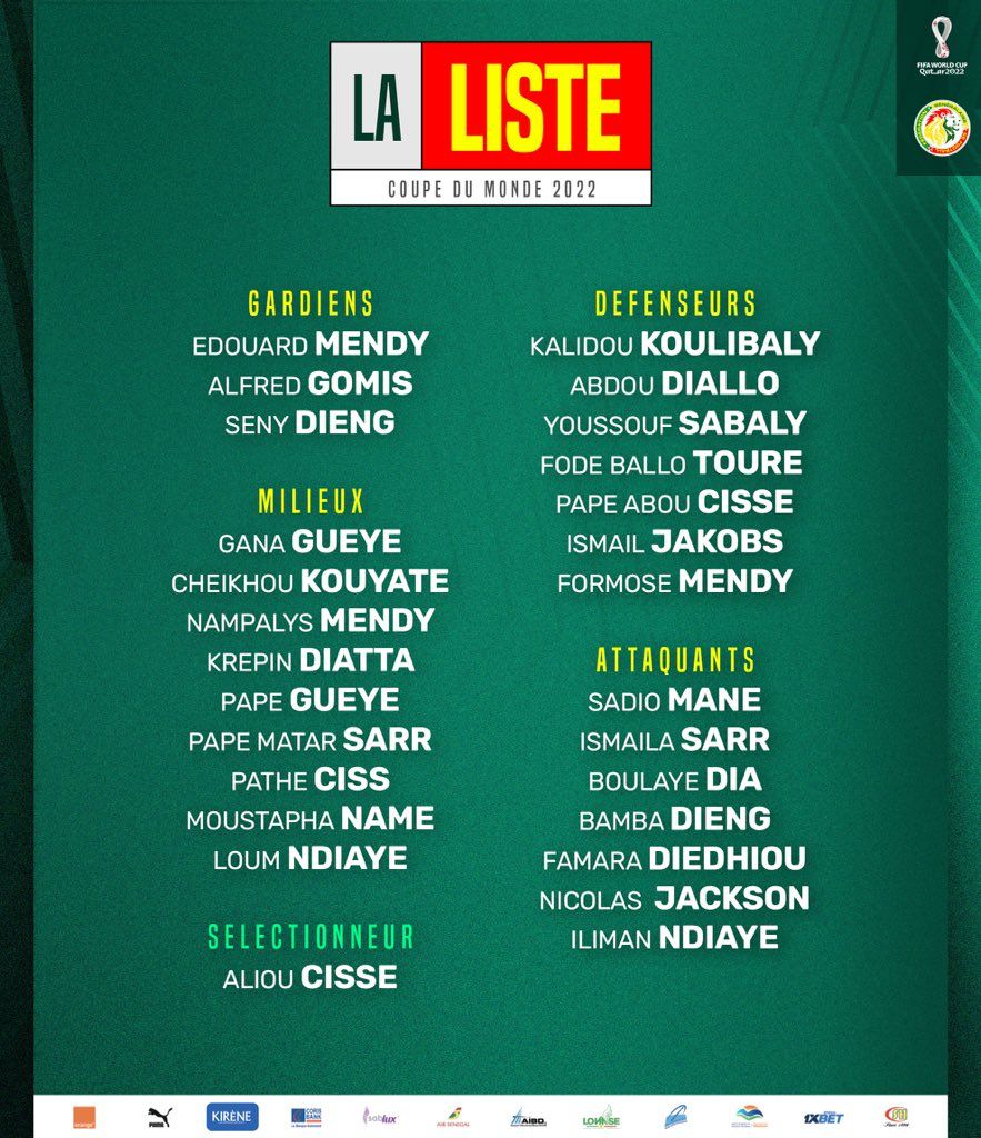 Voici la liste de Aliou Cissé